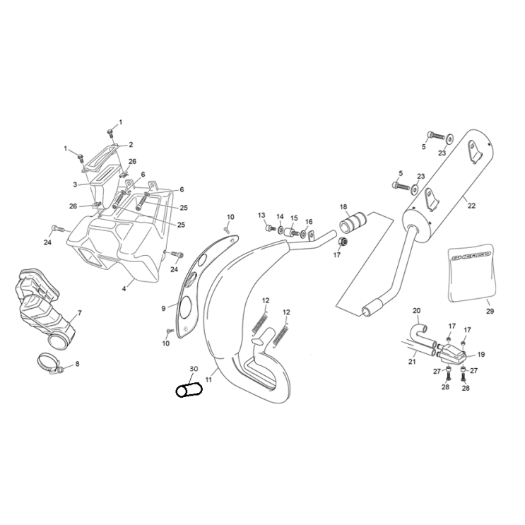 VUE ECLATEE BOITE À AIR - ECHAPPEMENT SHERCO 50 SM RS 2024