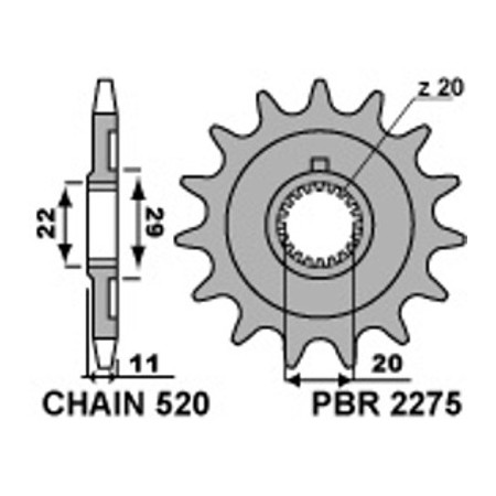 Pignon de sortie de boîte PBR 13 Dents pour Sherco 250/300 2 Temps